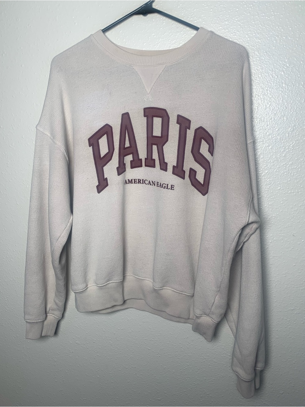American Eagle Outfitters Cream Sweatshirt with Maroon 'PARIS' Graphic